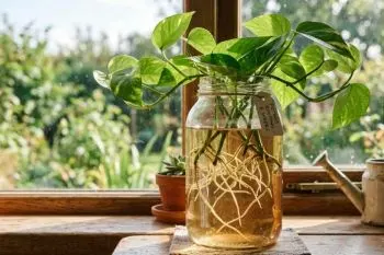 پتوس با یک لیوان آب؛ گیاه پتوس در لیوان آب برای تکثیر
