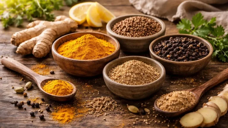 شیشه دربسته حاوی ادویه آبگوشت خانگی با ترکیب زردچوبه، فلفل سیاه و زیره