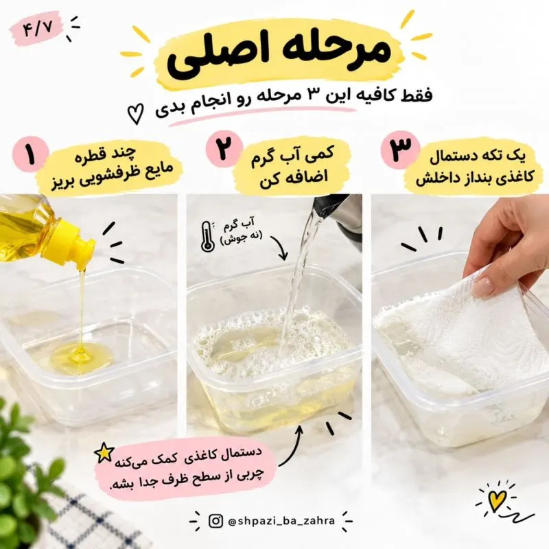 تصویر مرتبط با روش ساده و موثر برای پاک کردن چربی‌های سرسخت ظروف پلاستیکی