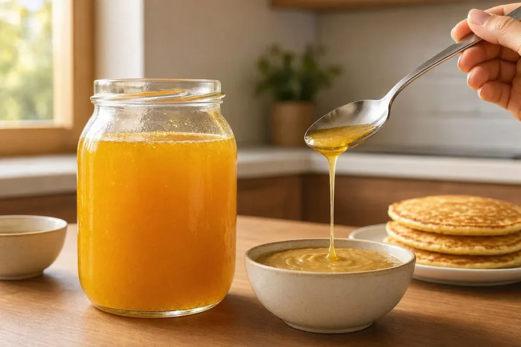 شیره خرمالوی غلیظ و شفاف در قابلمه
