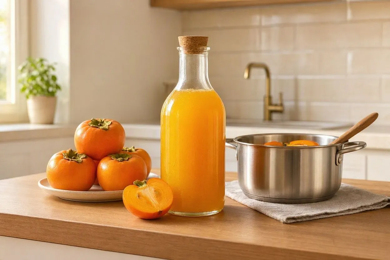 روش تهیه شیره خرمالو؛ شیرینی؛ شیشه شیره خرمالوی طبیعی و خوش‌رنگ