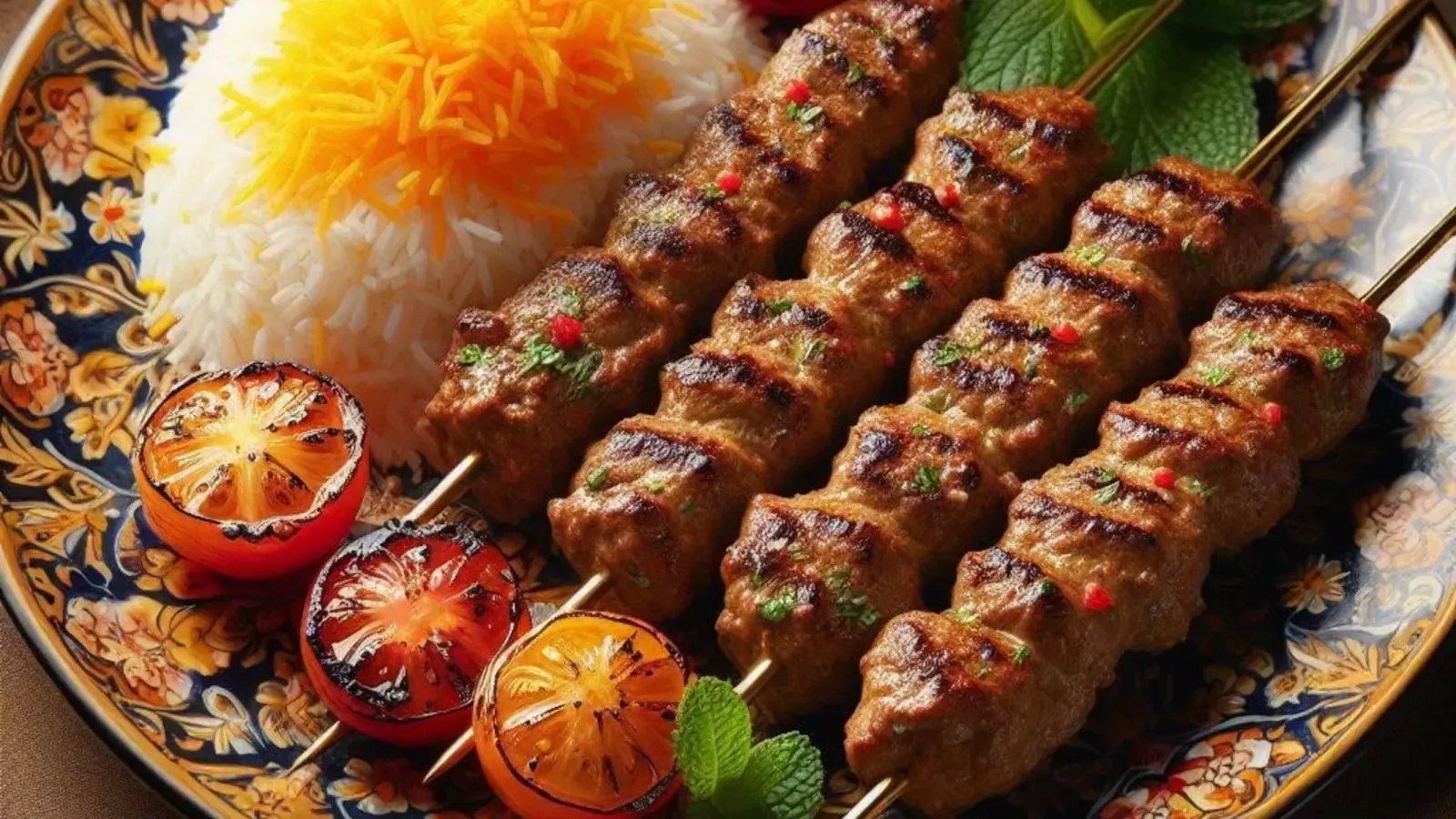 کباب تسبیحی مهره‌ای با گلوله‌های گوشت قرمز و مرغ به صورت دو رنگ و زیبا