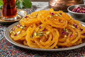 زولبیا خانگی با نشاسته ذرت؛ زولبیا خانگی در حال سرخ شدن در روغن