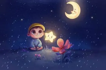 شعر کودکانه من و تو با تصویر ماه و ستاره