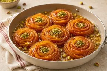 دسر کدو حلوایی رز شکل؛ دسر کدو حلوایی به شکل گل رز با تزئینات زیبا