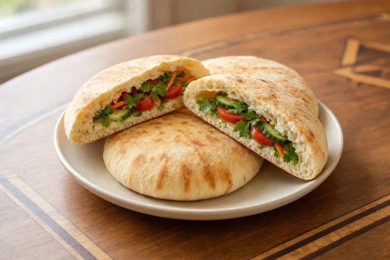 نان پیتا خانگی نرم و پفکی با جیب داخلی آماده سرو