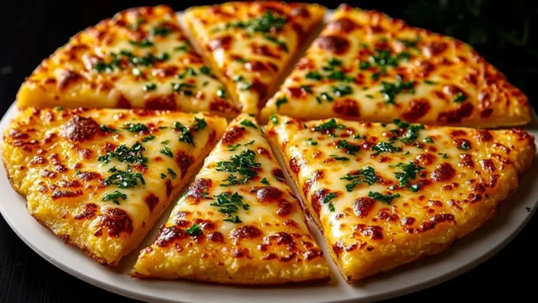 پیتزای مرغ و قارچ تابه‌ای با کراست نرم سیب‌زمینی و پنیر موزارلا ذوب شده