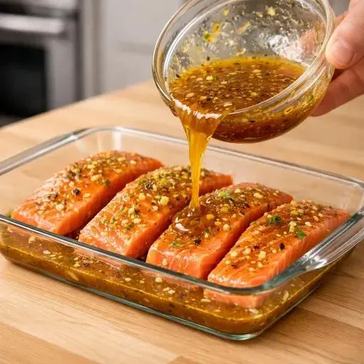 تصویر مرتبط با طرز تهیه ماهی سالمون با سس سویا؛ غذای دریایی خوشطعم و ساده