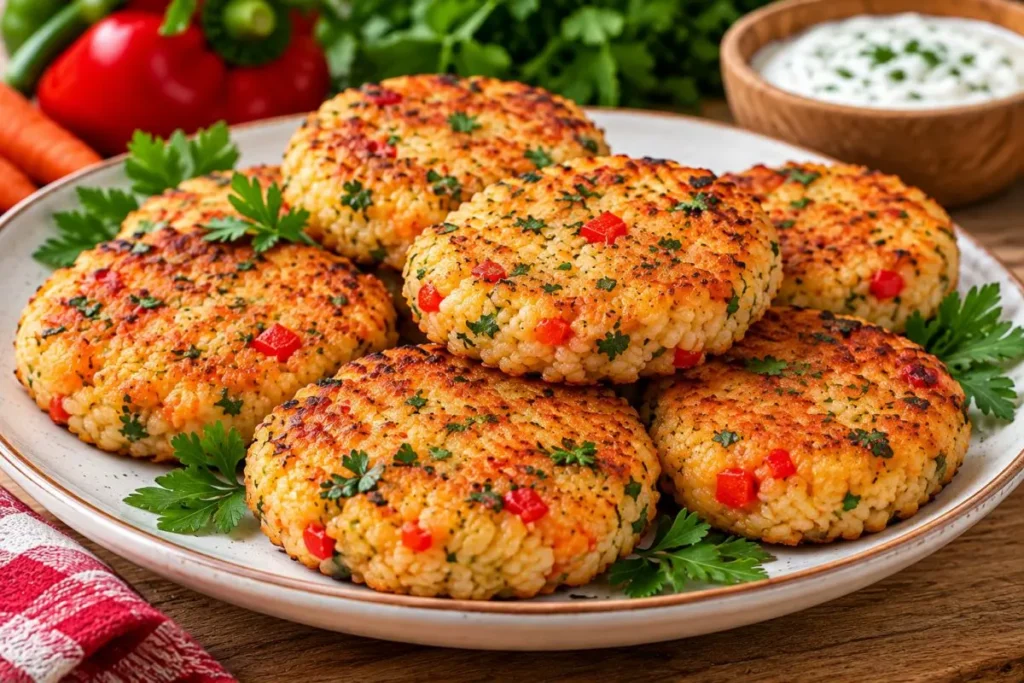 کوکو برنجی همراه با ماست و سبزی تازه