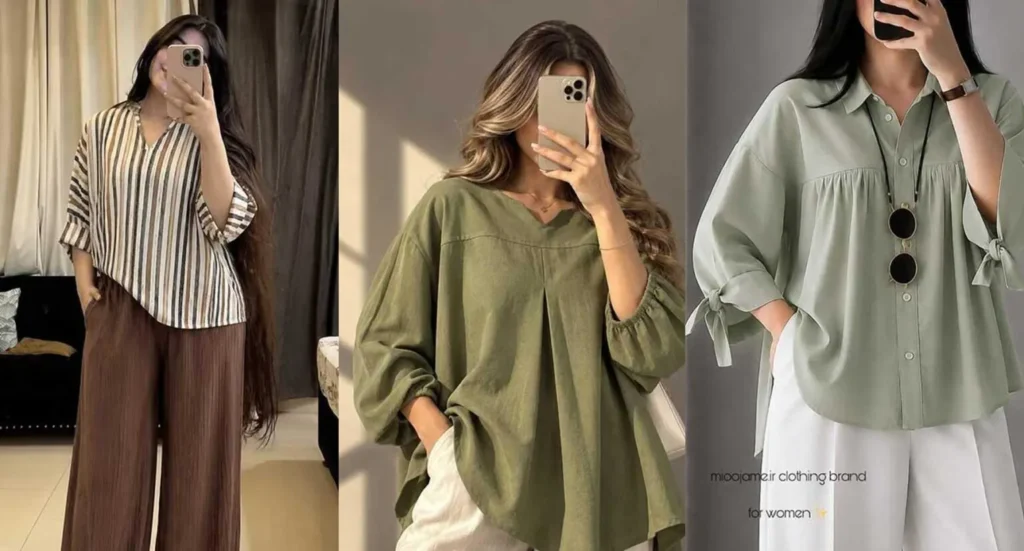 تصویر مدل شومیز ساده و شیک زنانه با طراحی مینیمال و رنگ‌های متنوع