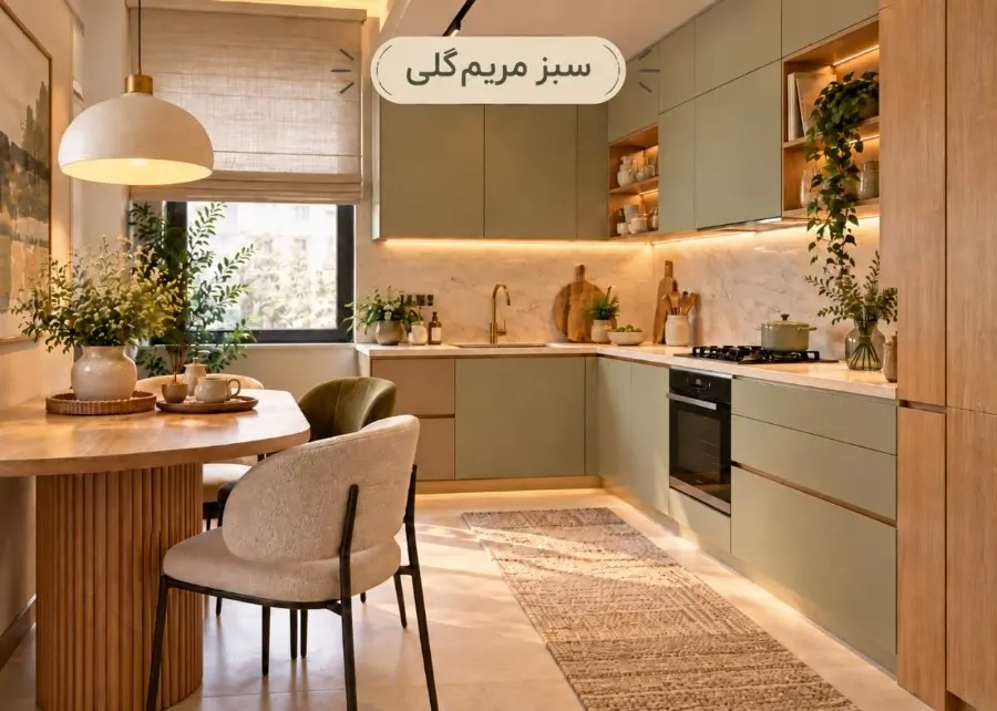 کابینت چوب روشن ساده در آشپزخانه کوچک