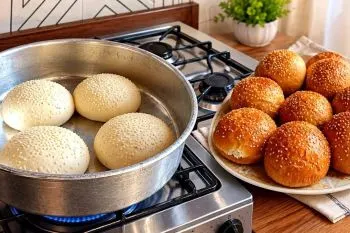 روش تهیه نان همبرگر نرم؛ نان همبرگر نرم و پنبهای که روی شعله گاز بدو