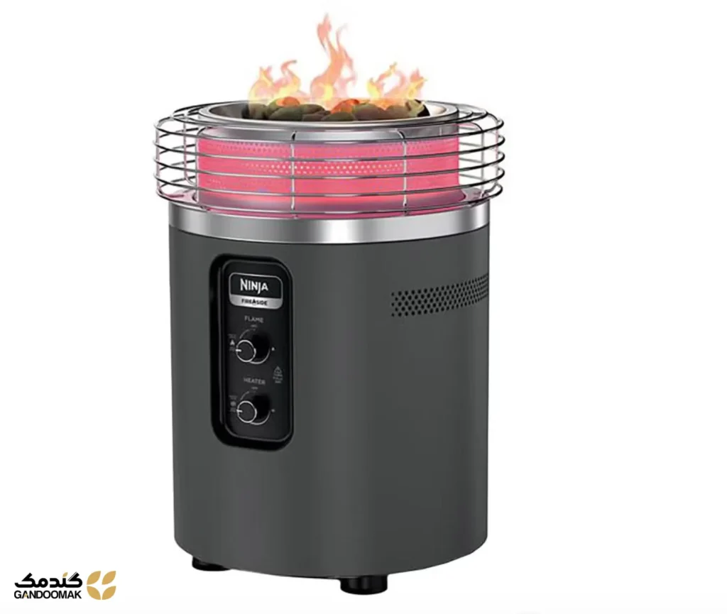 نمای نزدیک بخاری فضای باز Fireside360 با کنترل‌های قابل تنظیم