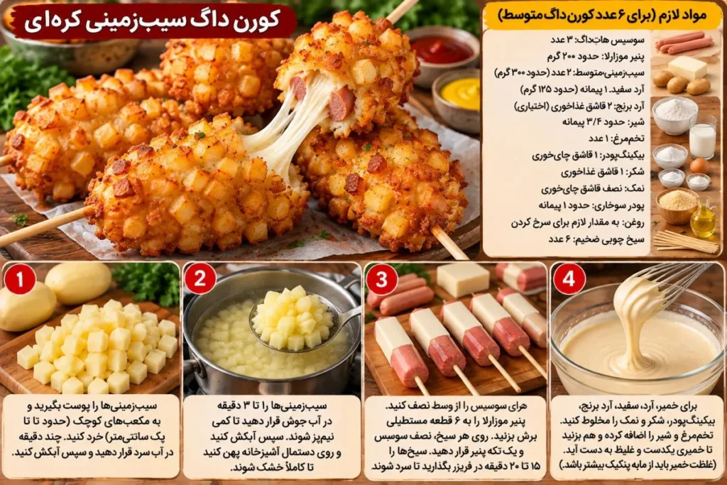 سرخ کردن کورن داگ سیب زمینی در روغن داغ