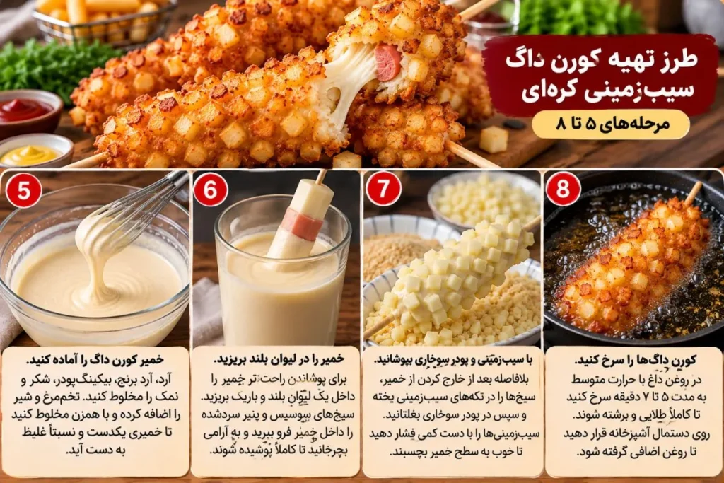 سیب زمینی، سوسیس و پنیر برای تهیه کورن داگ