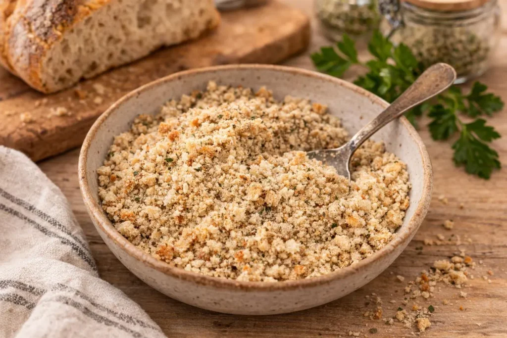 نان تست و باگت خردشده برای تهیه پودر سوخاری خانگی