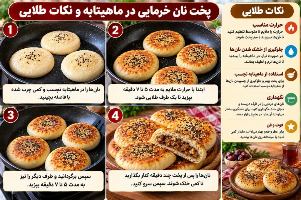 نان خرمایی تابه‌ای نرم و خوشمزه سرو شده کنار چای