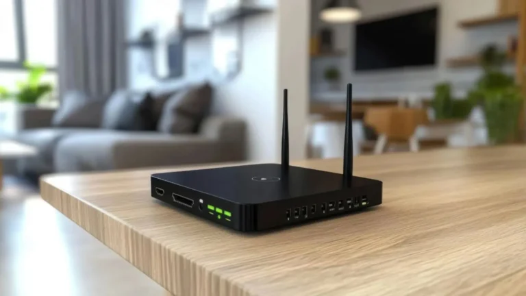 مودم ADSL خانگی با آنتن‌های خارجی روی میز کار