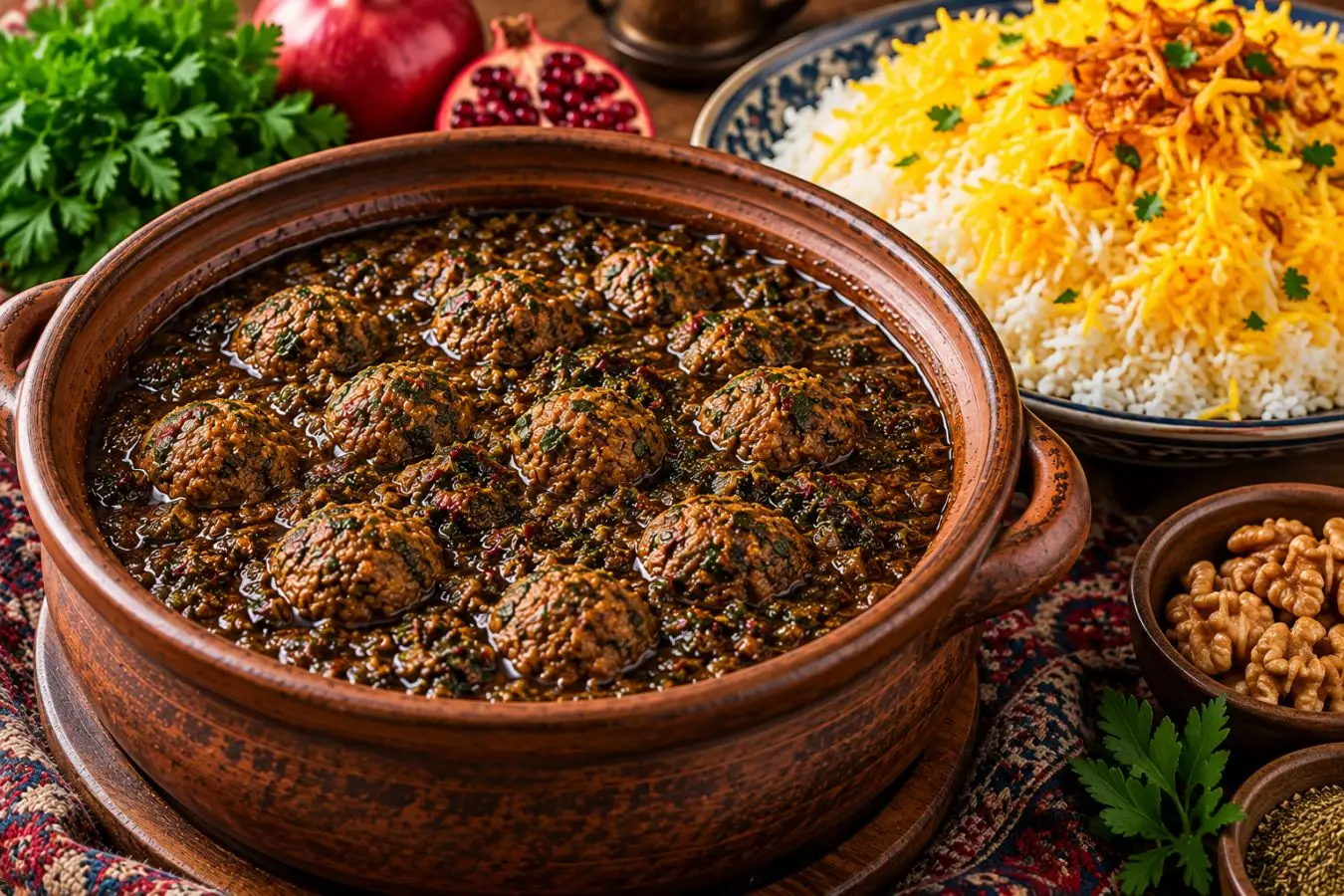 طرز تهیه اناربیج شمالی؛ خورش اناربیج شمالی با گوشت قلقلی و رب انار