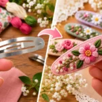 گلدوزی روی گیره مو؛ گیره مو گلدوزی شده با طرحهای رنگی و زیبا