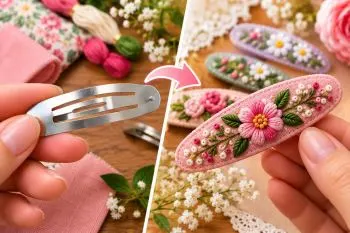 گلدوزی روی گیره مو؛ گیره مو گلدوزی شده با طرح‌های رنگی و زیبا