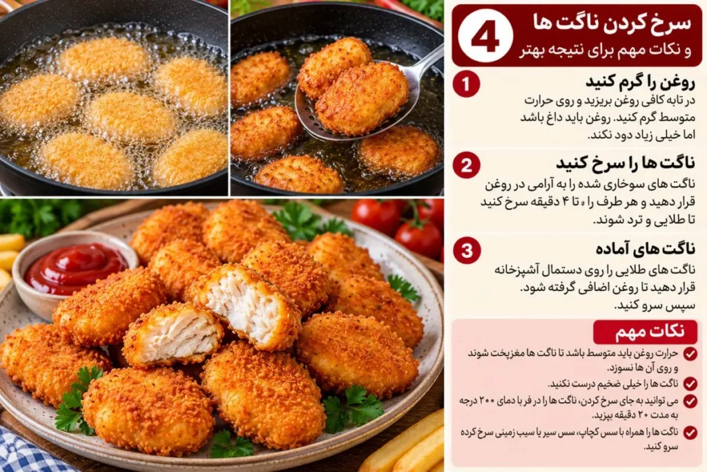 ناگت مرغ خانگی با نان باگت در بشقاب