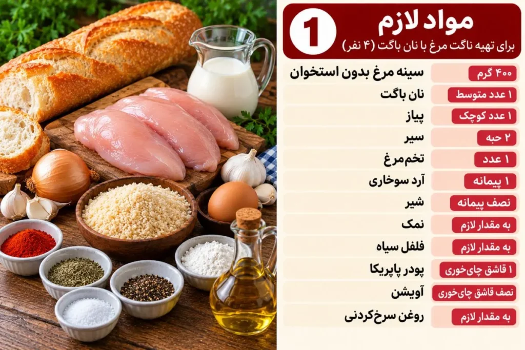 مراحل تصویری تهیه ناگت مرغ با نان باگت