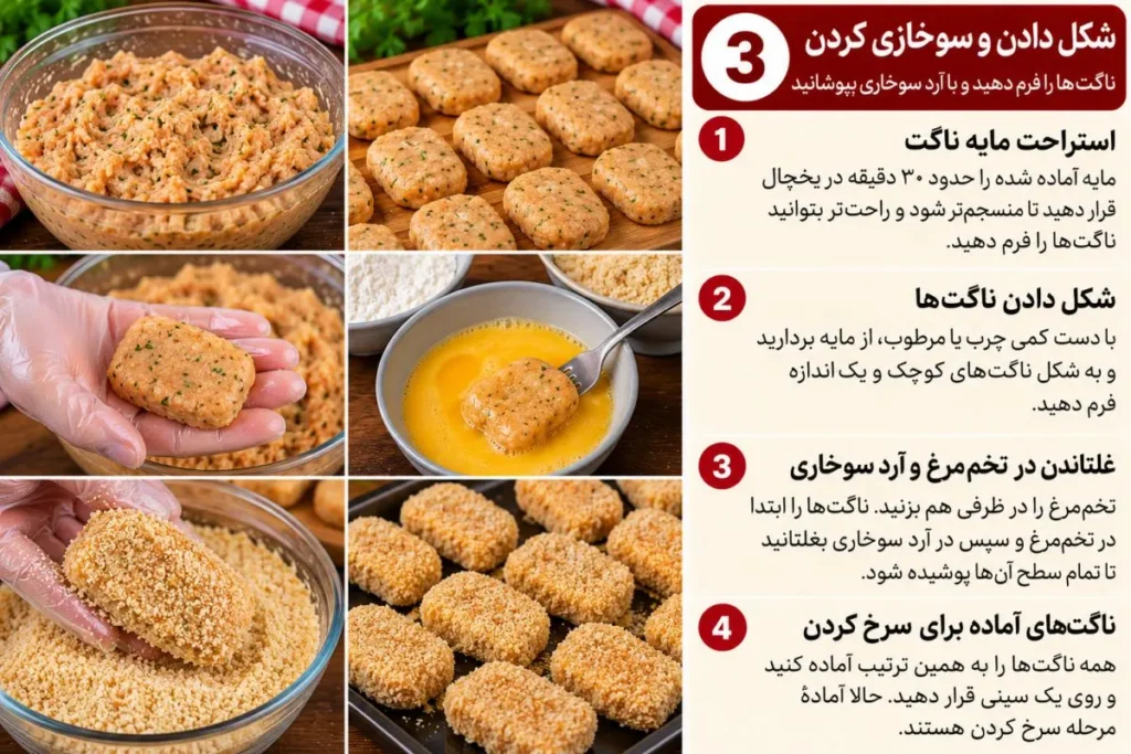 ناگت مرغ سرخ شده با نان باگت ترد و خوشمزه