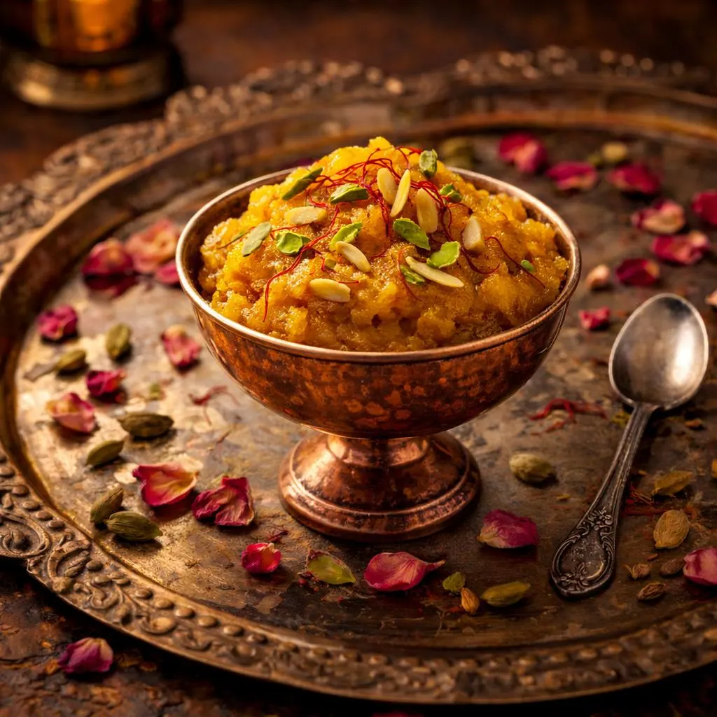 تصویر مرتبط با طرز تهیه حلوا کاسه شیرازی؛ دسر سنتی نرم و معطر با گلاب و زعفران