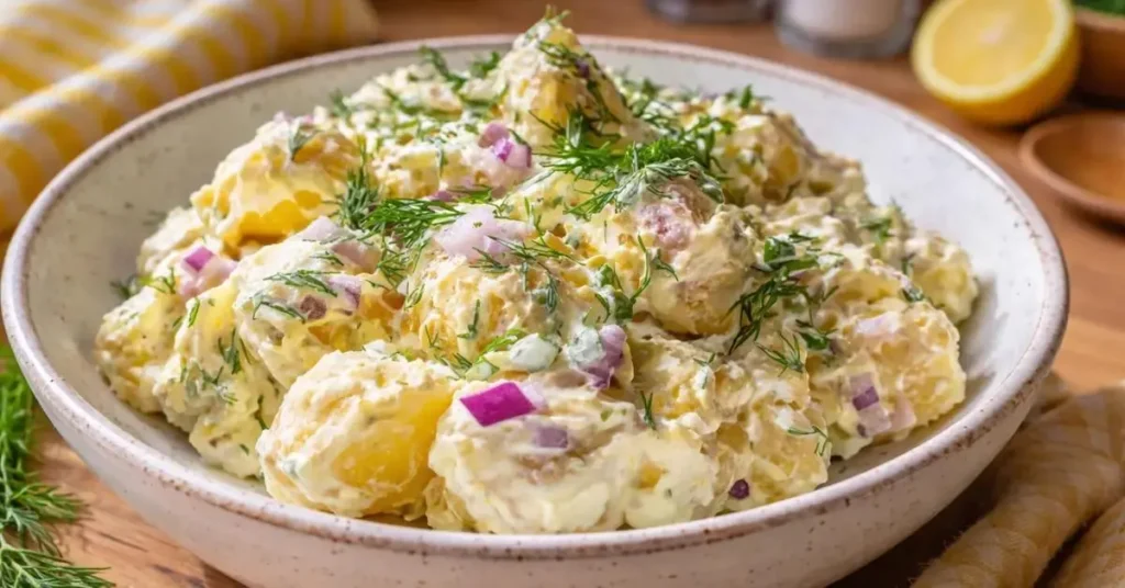 تصویر مرتبط با طرز تهیه سالاد پیازچه فرانسوی؛ سالادی کرمی و خوشطعم برای مهمانیها