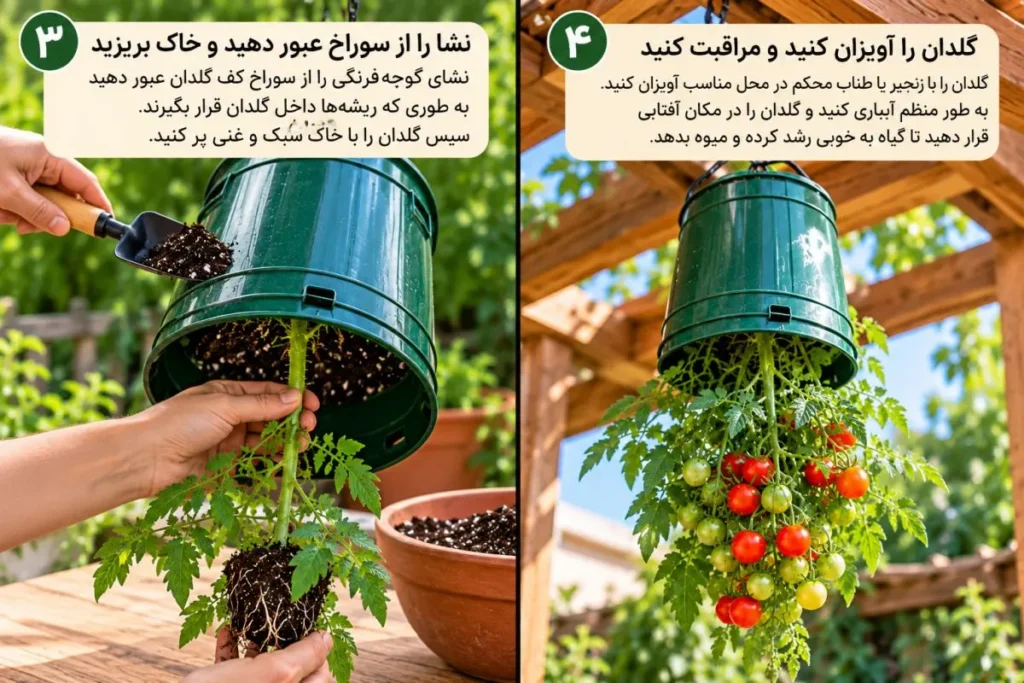 نمای نزدیک خاک سبک در گلدان وارونه