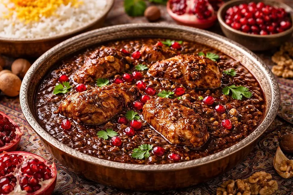 تصویر مرتبط با طرز تهیه مرغ با سس انار و گردو؛ نسخهای ساده و سریع از فسنجان