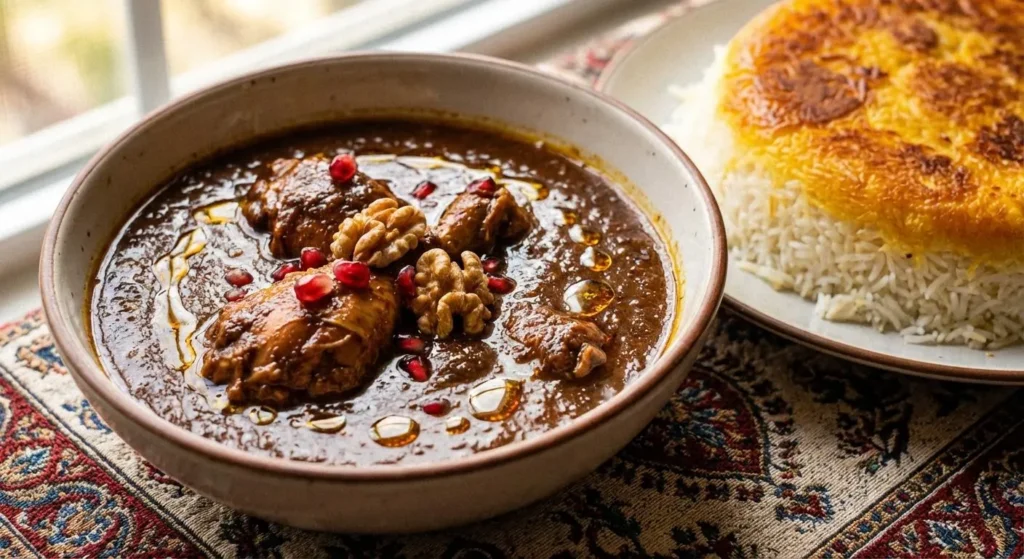 تصویر مرتبط با طرز تهیه مرغ با سس انار و گردو؛ نسخهای ساده و سریع از فسنجان