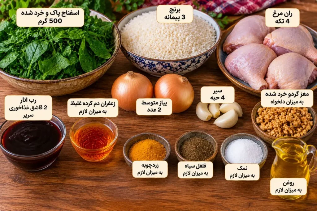 تصویر اسفناج پلو با مرغ، غذای ایرانی خوش‌عطر و متفاوت