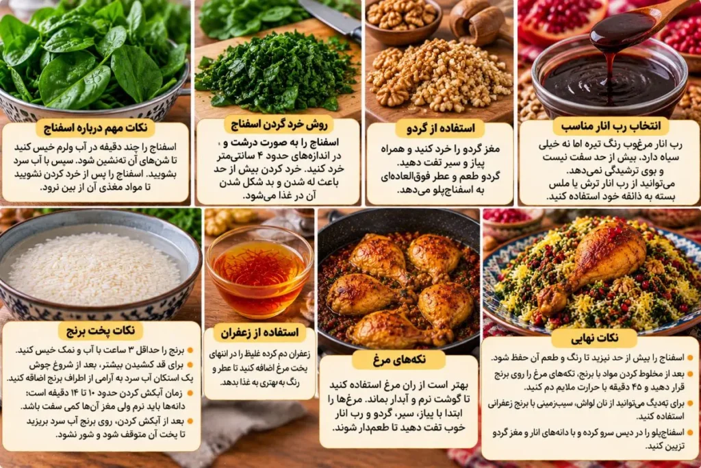 تصویر اسفناج پلو با مرغ، غذای ایرانی خوش‌عطر و متفاوت