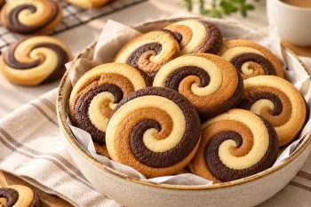 شیرینی مارپیچی سه رنگ خانگی با طرحهای چرخشی و رنگهای جذاب