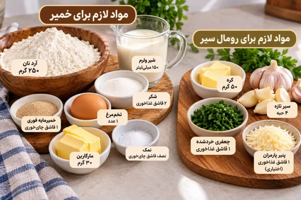 نان سیر تازه با عطر کره و سیر و جعفری
