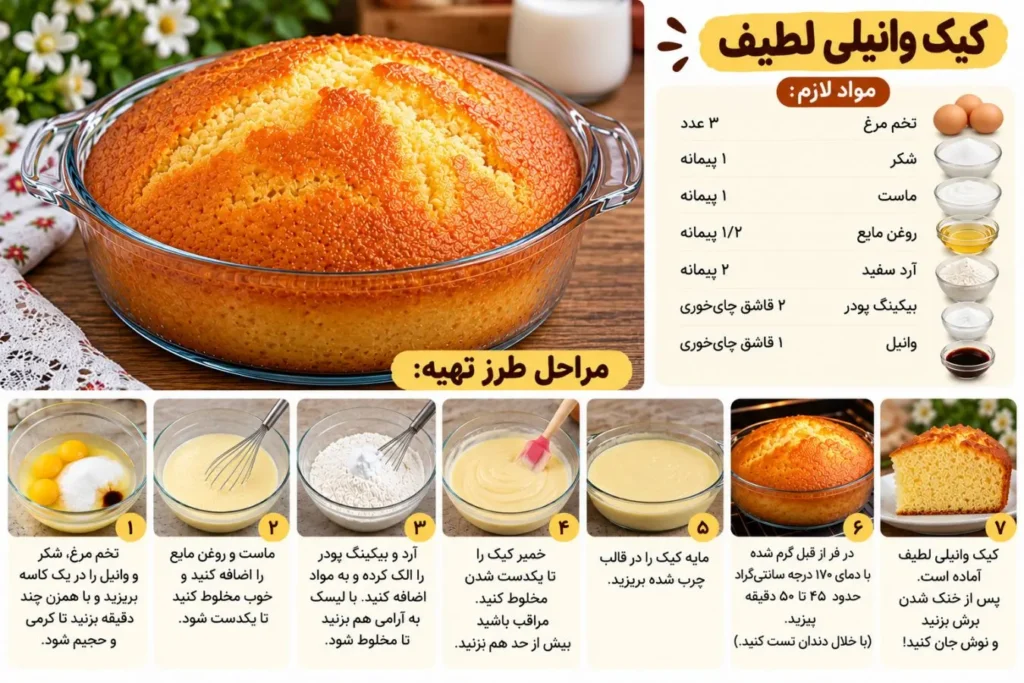 کیک ماستی نرم و خوشطعم خانگی