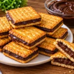 بیسکوییت شکلاتی مغزدار تهیه شده با مواد ساده و بدون نیاز به فر