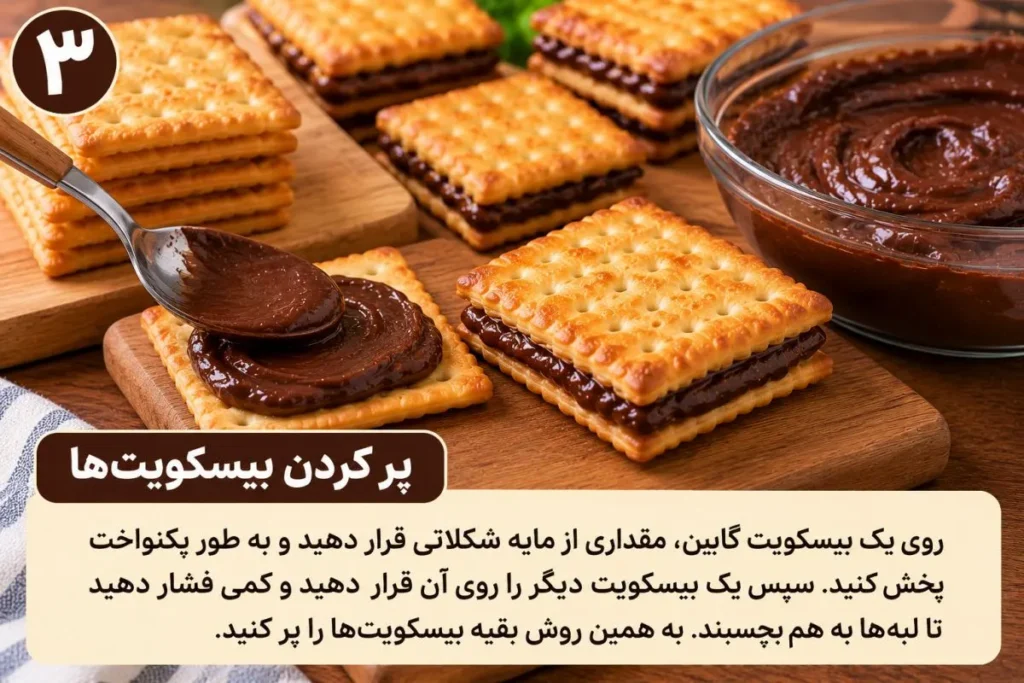 بیسکوییت شکلاتی مغزدار با مواد اولیه ساده و بدون فر