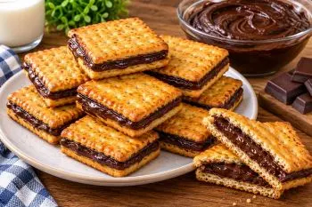 بیسکوییت شکلاتی مغزدار با مواد اولیه ساده و بدون فر