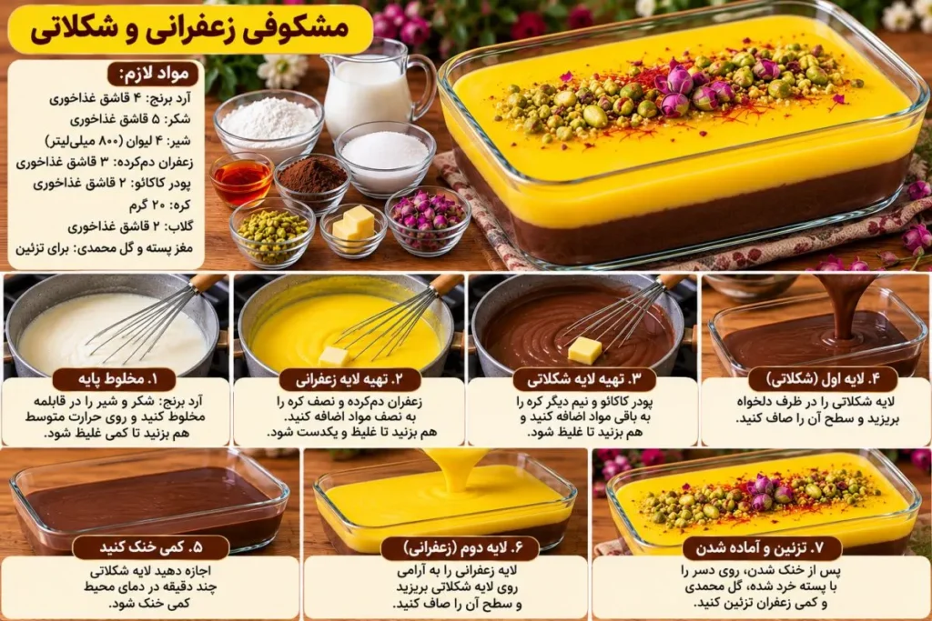 دسر مشکوفی وانیلی با رنگ روشن و طعم ملایم