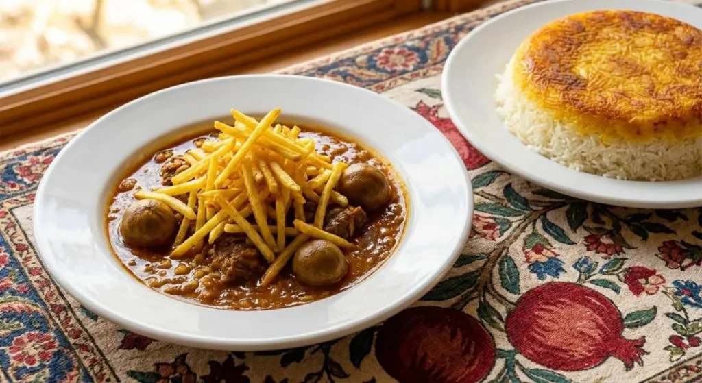 تصویر مرتبط با طرز تهیه خورشت قیمه مجلسی با سیب زمینی ترد و راز رنگ و طعم رستورانی