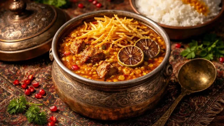 خورشت قیمه مجلسی با سیب زمینی خلالی طلایی و ترد