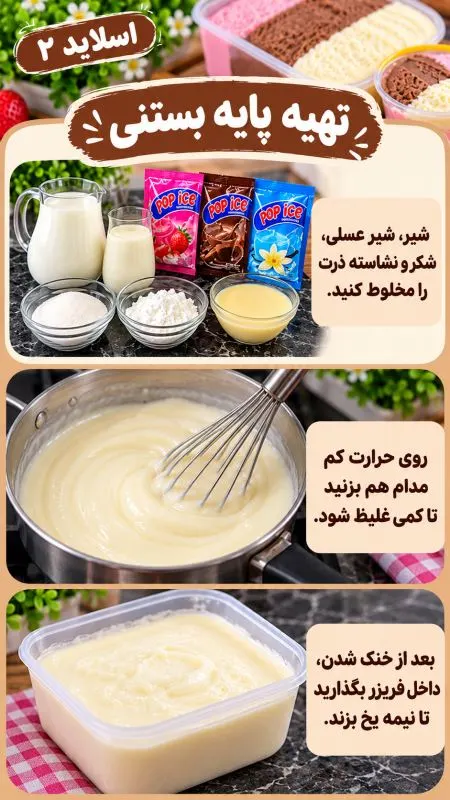 مراحل آماده‌سازی بستنی سه طعم خانگی