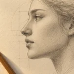تناسب بینی و چهره در طراحی مدادی نیم‌رخ روی کاغذ کرم